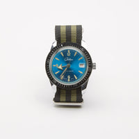 Vintage Blue Chateau Diver's Watch with Striped Military Band