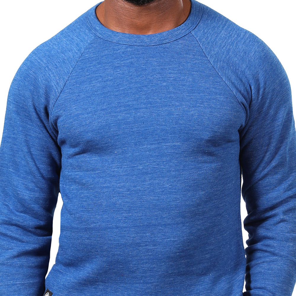 Royal Blue Marled Raglan Sleeve Crewneck Sweatshirt - Made in USA