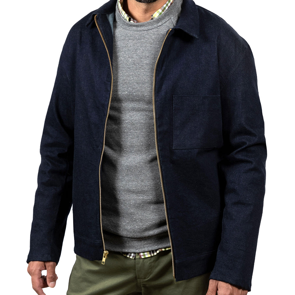 Indigo Blue Stretch Denim Zip Front Jacket - Made In USA