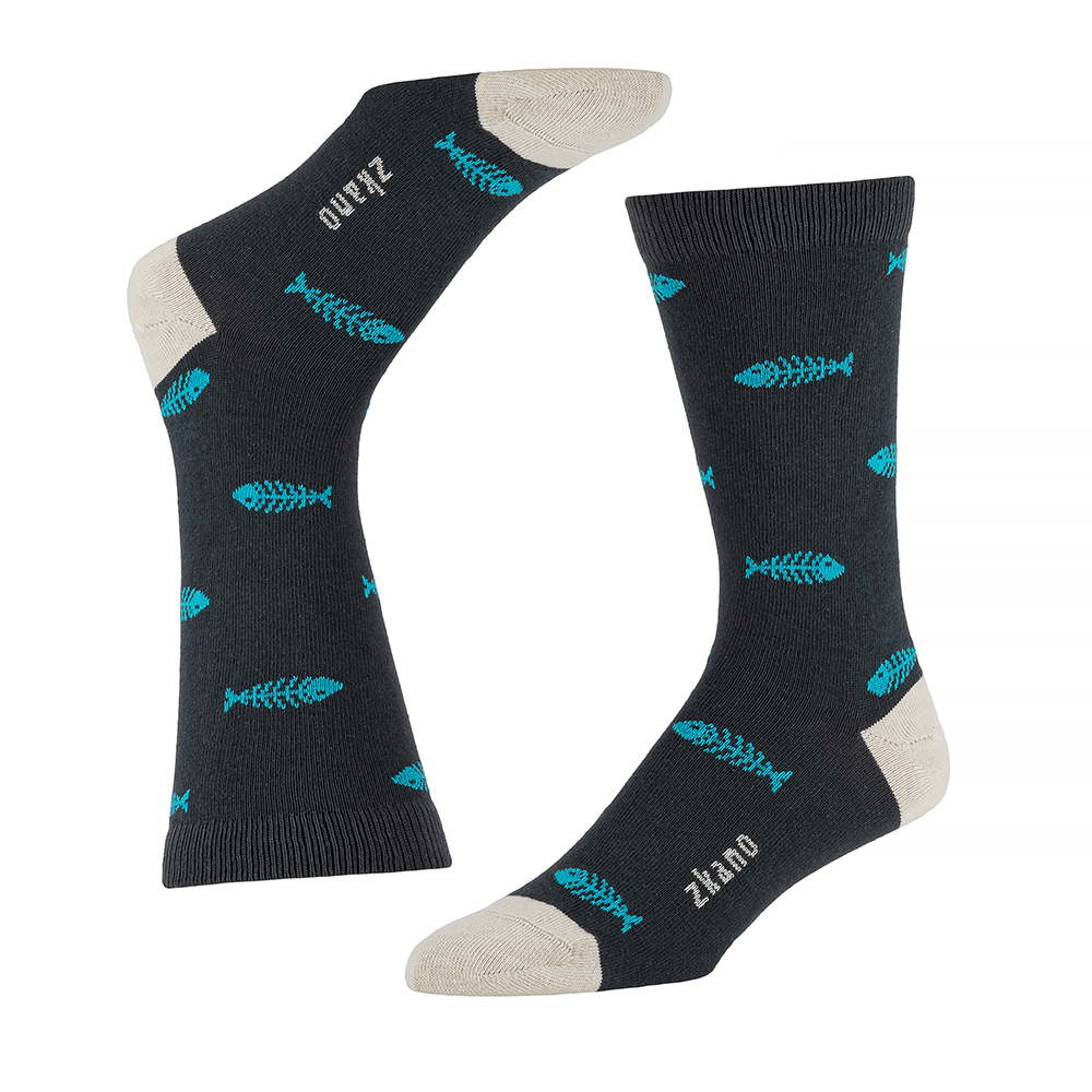 Charcoal & Aqua Blue Fishbone Print Socks - Levi
