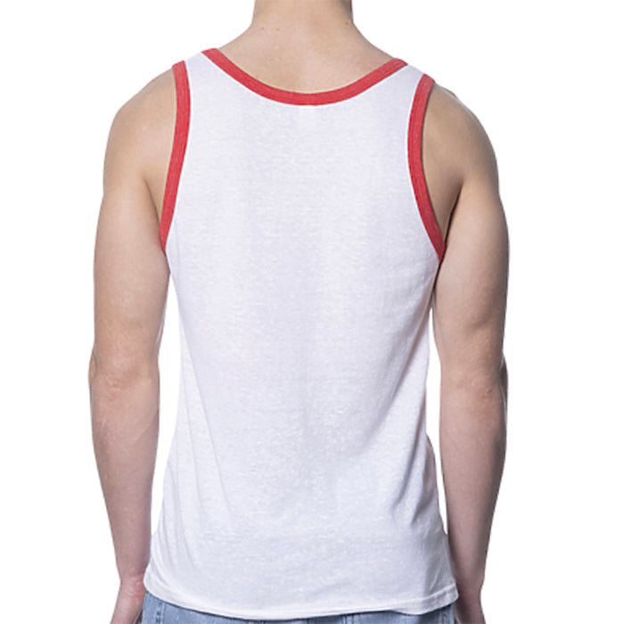 White & Red Tri-Blend Varsity Tank Top - Made In USA
