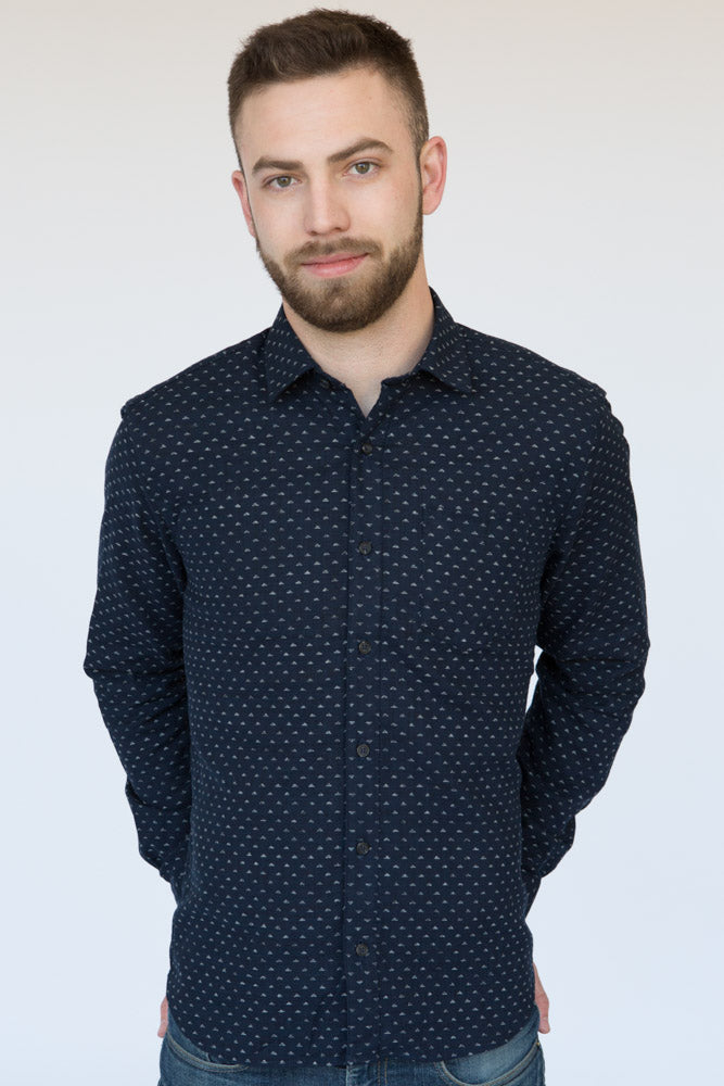 Japanese Indigo Dyed Triangles Print Shirt - Hamel