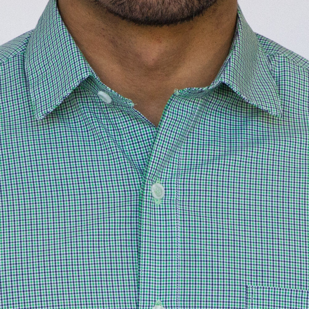 Green, Blue & White Micro Check Shirt - Matts