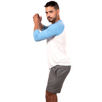 Light Blue Heather & White 3/4 Raglan Sleeve Tri-Blend Baseball Tee - Made In USA