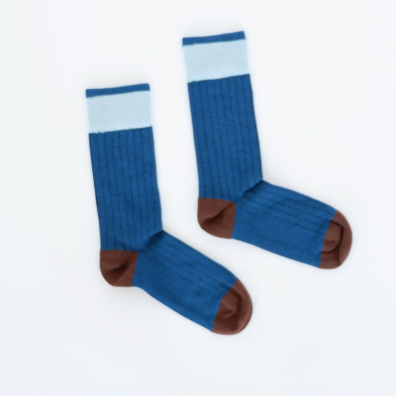 Solid Cobalt Blue with Chocolate Tipping Socks
