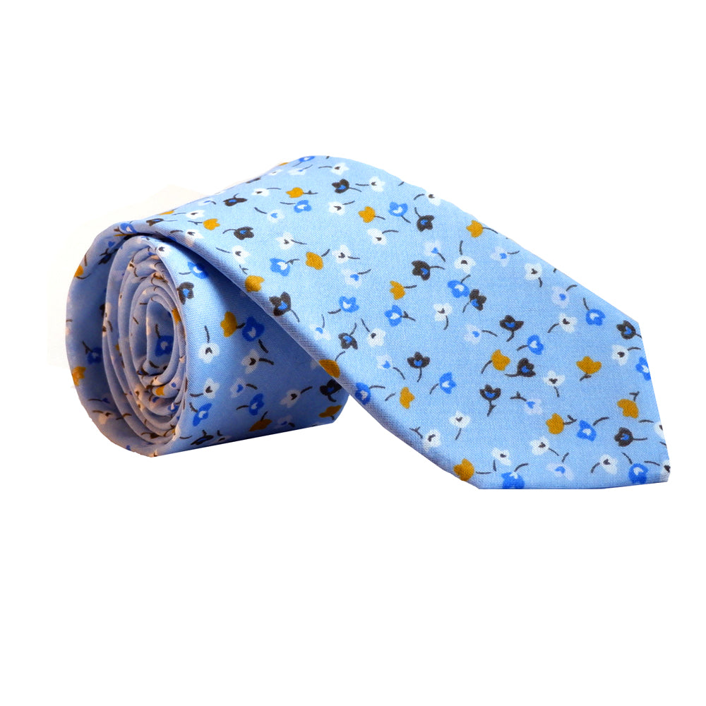 Blue & Gold Ditsy Floral Print Cotton Tie