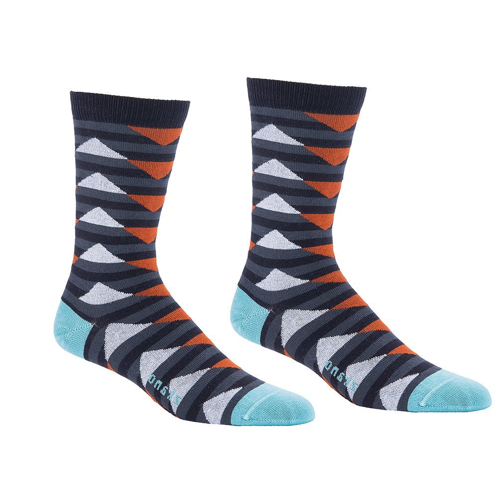 Black, Grey & Orange Stacked Pyramid Pattern Socks
