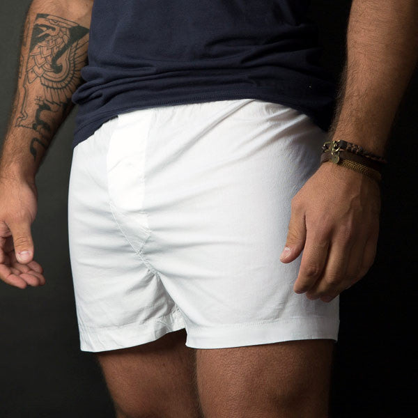 &quot;EDWARD&quot; - Solid White Slim-Cut Boxer Short - Made In USA