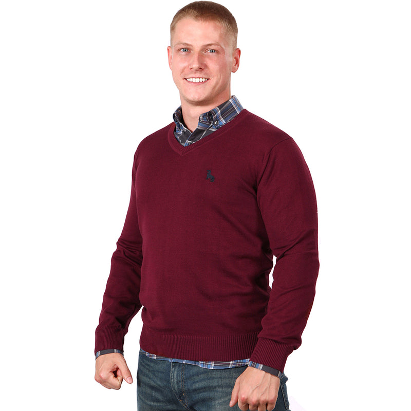 60% OFF AFTER CODE NEWFALL: Burgundy Wine Fine Gauge Cotton V-Neck Sweater