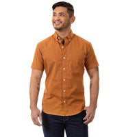 "MELVIN" - Orange Copper Wave Print Short Sleeve Shirt - Made In USA