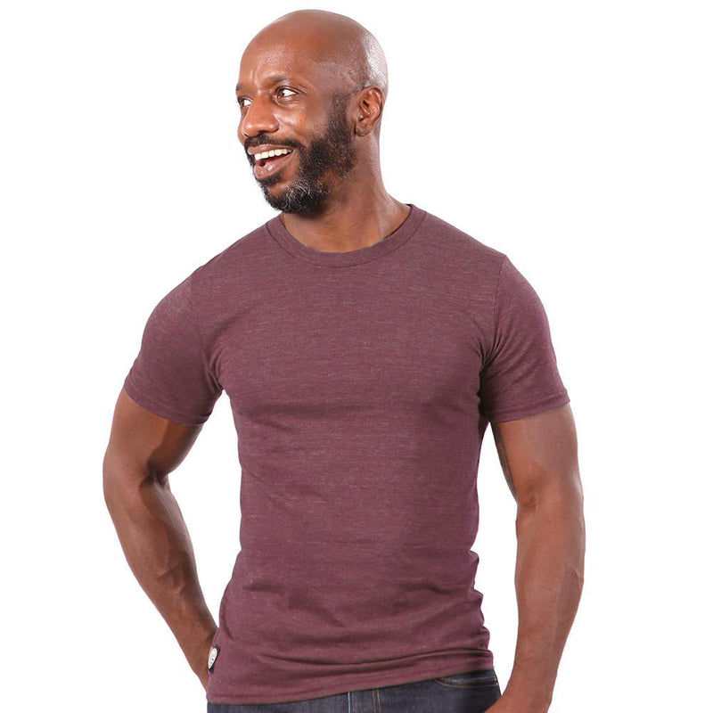 Burgundy Heather Marled Tri-Blend Short Sleeve Solid Tee