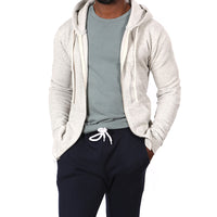 White Heather Salt & Pepper Full Zip Hooded Tri-Blend Fleece Sweatshirt - Made in USA