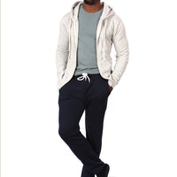 White Heather Salt & Pepper Full Zip Hooded Tri-Blend Fleece Sweatshirt - Made in USA