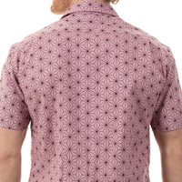 "KNIGHT" - Pink Traditional Japanese Geometric Floral Print Short Sleeve Shirt - Made in USA