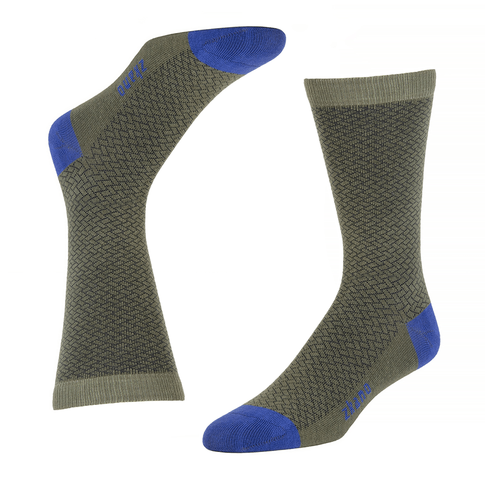 "Connery" - Olive with Royal Accents Basket Weave Pattern Sock - Made In USA