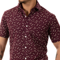 "JAMISON" Mulberry Purple Mini Japanese Traditional Floral Print Short Sleeve Shirt - Made In USA