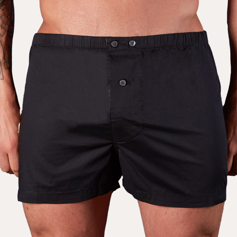 "PETE" - Solid Black Slim-Cut Boxer Short - Made in USA