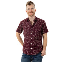 "JAMISON" Mulberry Purple Mini Japanese Traditional Floral Print Short Sleeve Shirt - Made In USA