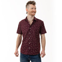 "JAMISON" Mulberry Purple Mini Japanese Traditional Floral Print Short Sleeve Shirt - Made In USA