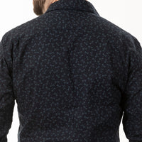 "GOODEN" - Tonal Navy Japanese Dragonfly Print Long Sleeve Shirt - Made In USA