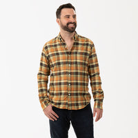 "RICHIE" - Golden Flax, Copper & Chocoalte Plaid Brushed Cotton Shirt - Made In USA