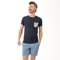 Navy Heather With Butterfly Print Pocket Tee