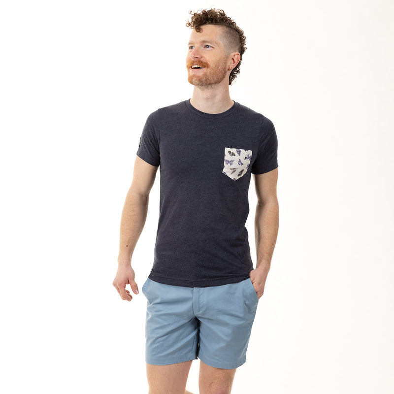 50% OFF AFTER CODE NEWFALL: Navy Heather With Butterfly Print Pocket Tee