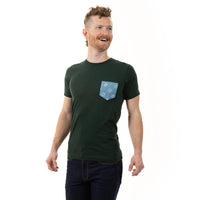 60% OFF AFTER CODE NEWFALL: Dark Emerald Green With Japanese Shibori Print Pocket Tee