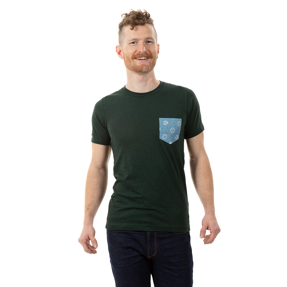 60% OFF AFTER CODE NEWFALL: Dark Emerald Green With Japanese Shibori Print Pocket Tee