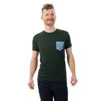 60% OFF AFTER CODE NEWFALL: Dark Emerald Green With Japanese Shibori Print Pocket Tee