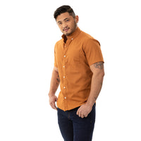 "MELVIN" - Orange Copper Wave Print Short Sleeve Shirt - Made In USA