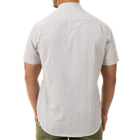"FUZUKI" - Cream with Navy Japanese Pinstripe Short Sleeve Shirt - Made in USA