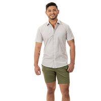 "FUZUKI" - Cream with Navy Japanese Pinstripe Short Sleeve Shirt - Made in USA