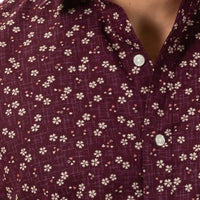 "JAMISON" Mulberry Purple Mini Japanese Traditional Floral Print Short Sleeve Shirt - Made In USA
