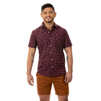 "JAMISON" Mulberry Purple Mini Japanese Traditional Floral Print Short Sleeve Shirt - Made In USA