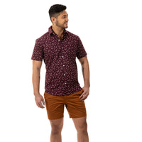 "JAMISON" Mulberry Purple Mini Japanese Traditional Floral Print Short Sleeve Shirt - Made In USA
