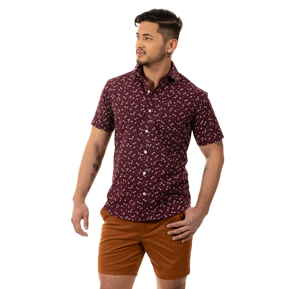 JAMISON Short Sleeve Shirt in Mulberry Purple Japanese Floral Print