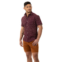 "JAMISON" Mulberry Purple Mini Japanese Traditional Floral Print Short Sleeve Shirt - Made In USA