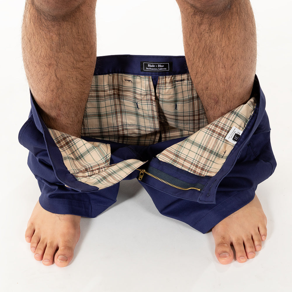 30% OFF THIS WEEKEND AFTER CODE NEW FALL: Bright Navy Blue Cotton Stretch Twill Shorts - Made in USA