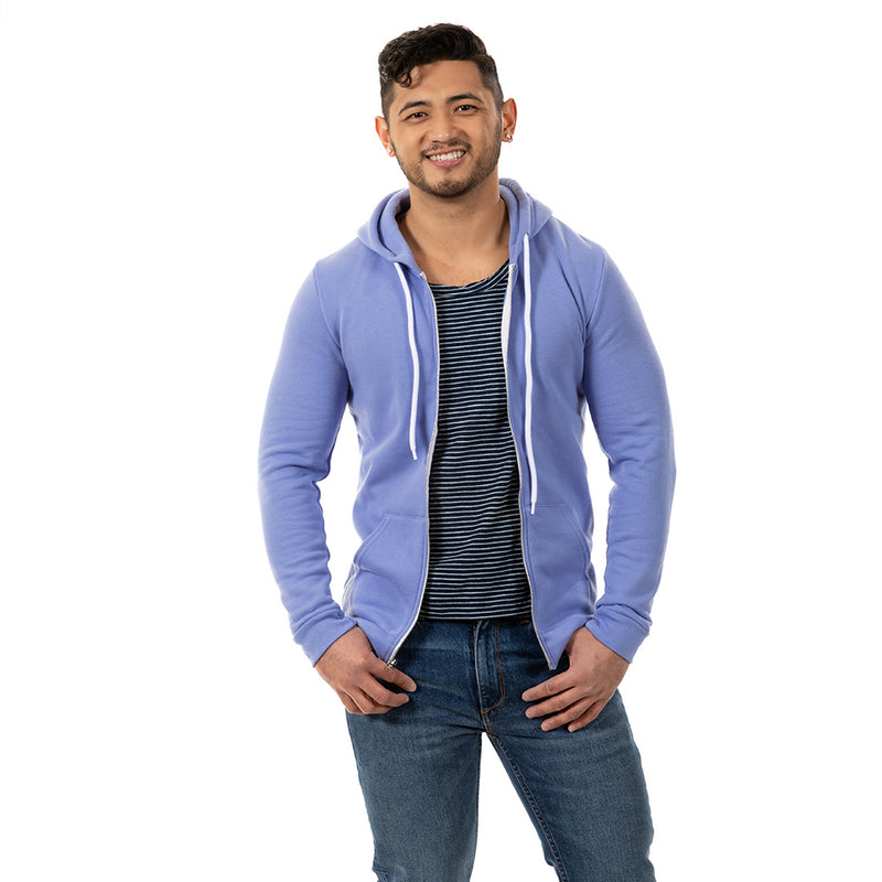 40% OFF AFTER CODE NEW FALL: Periwinkle Blue Full Zip Hooded Fleece Sweatshirt - Made in USA