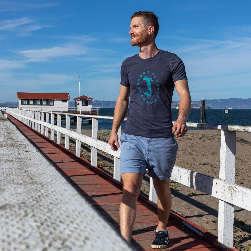 50% OFF AFTER CODE NEWFALL: Provincetown Navy Blue Lounging Merman Tee - Made In USA