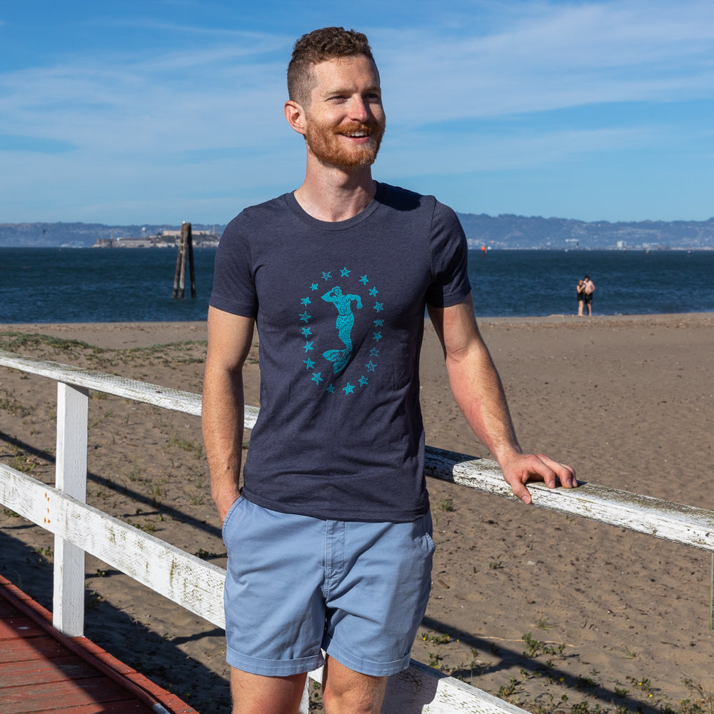 50% OFF AFTER CODE NEWFALL: Provincetown Navy Blue Lounging Merman Tee - Made In USA