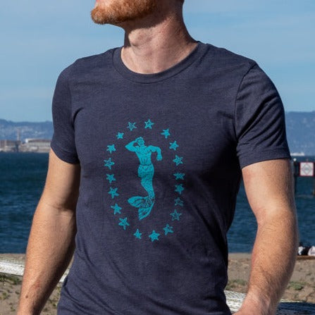Provincetown Navy Blue Lounging Merman Tee - Made In USA