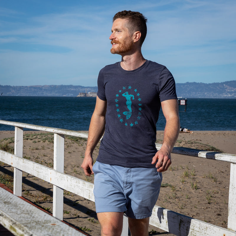 60% OFF AFTER CODE NEWFALL: Provincetown Navy Blue Lounging Merman Tee - Made In USA
