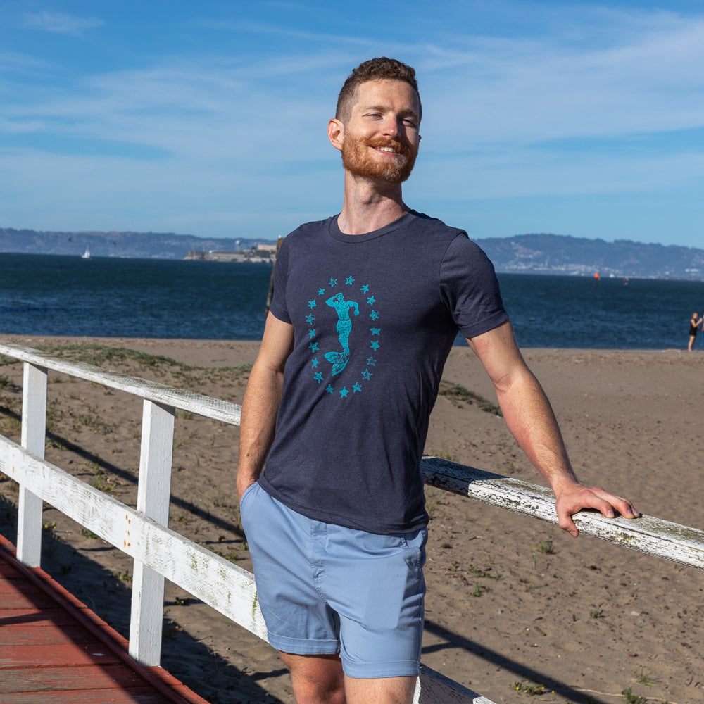 50% OFF AFTER CODE NEWFALL: Provincetown Navy Blue Lounging Merman Tee - Made In USA