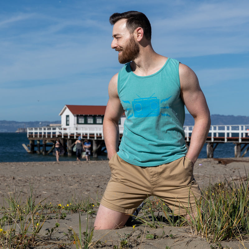 Provincetown Faded Green Boombox Sleeveless Tank