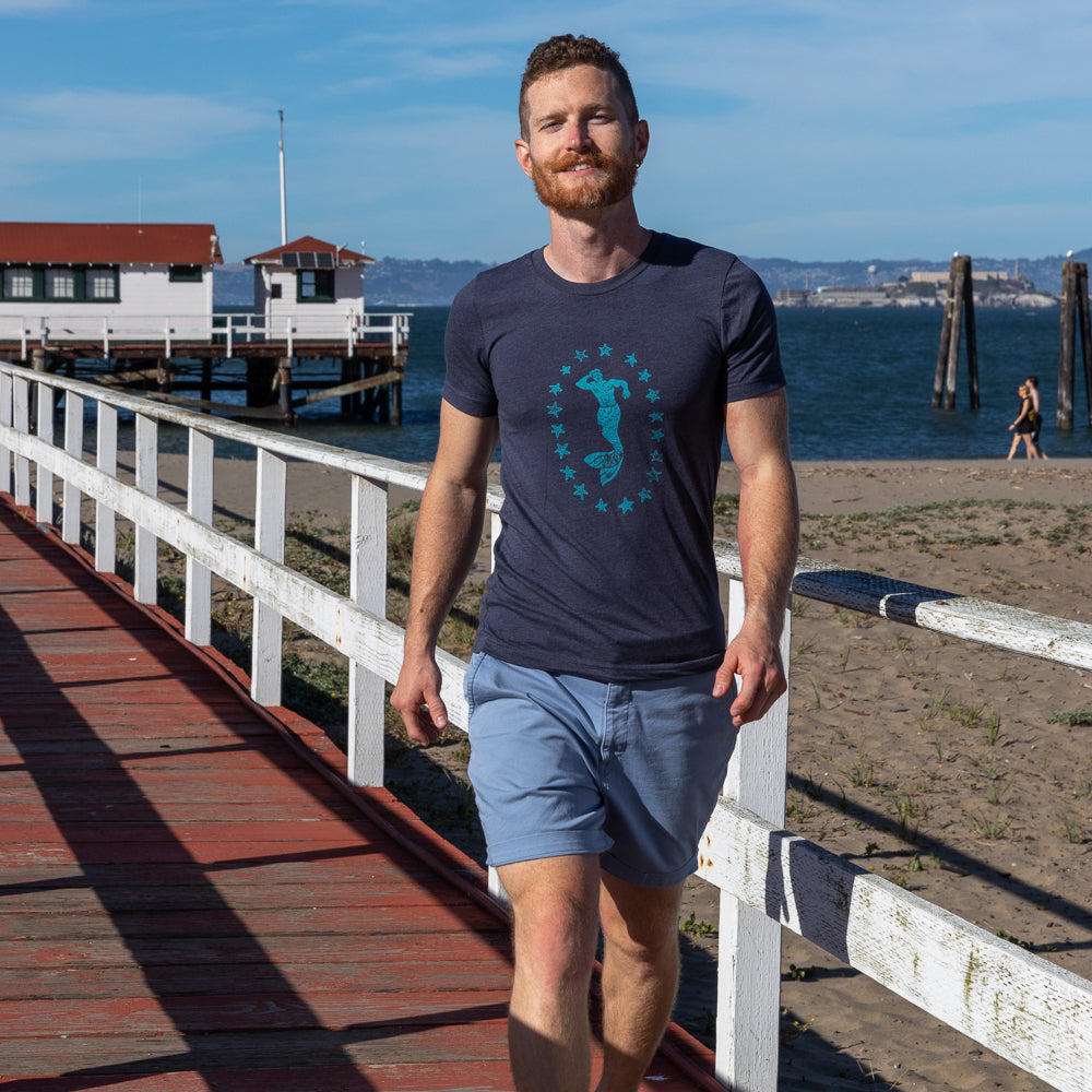 50% OFF AFTER CODE NEWFALL: Provincetown Navy Blue Lounging Merman Tee - Made In USA
