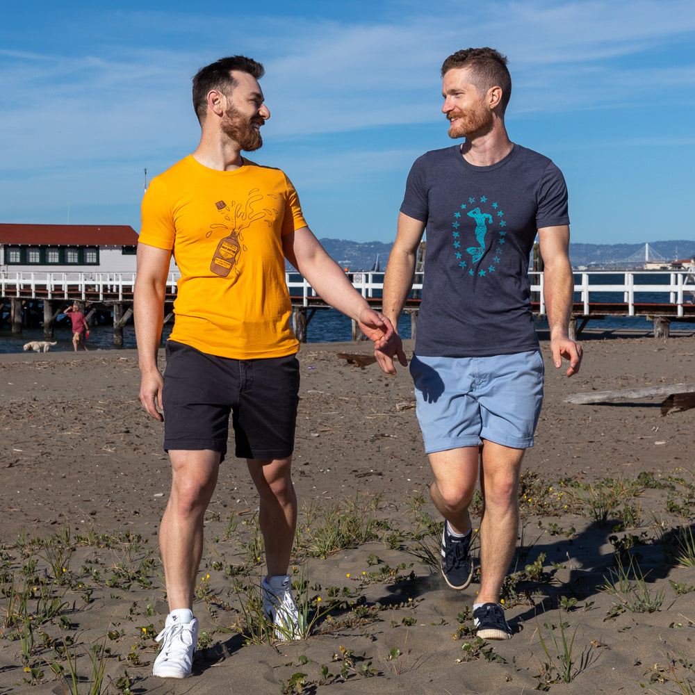 50% OFF AFTER CODE NEWFALL: Provincetown Navy Blue Lounging Merman Tee - Made In USA