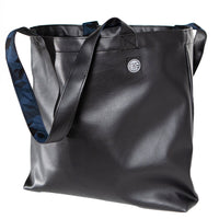 Black 'Faux' Leather & Blue Camouflage Reversible Tote Bag
