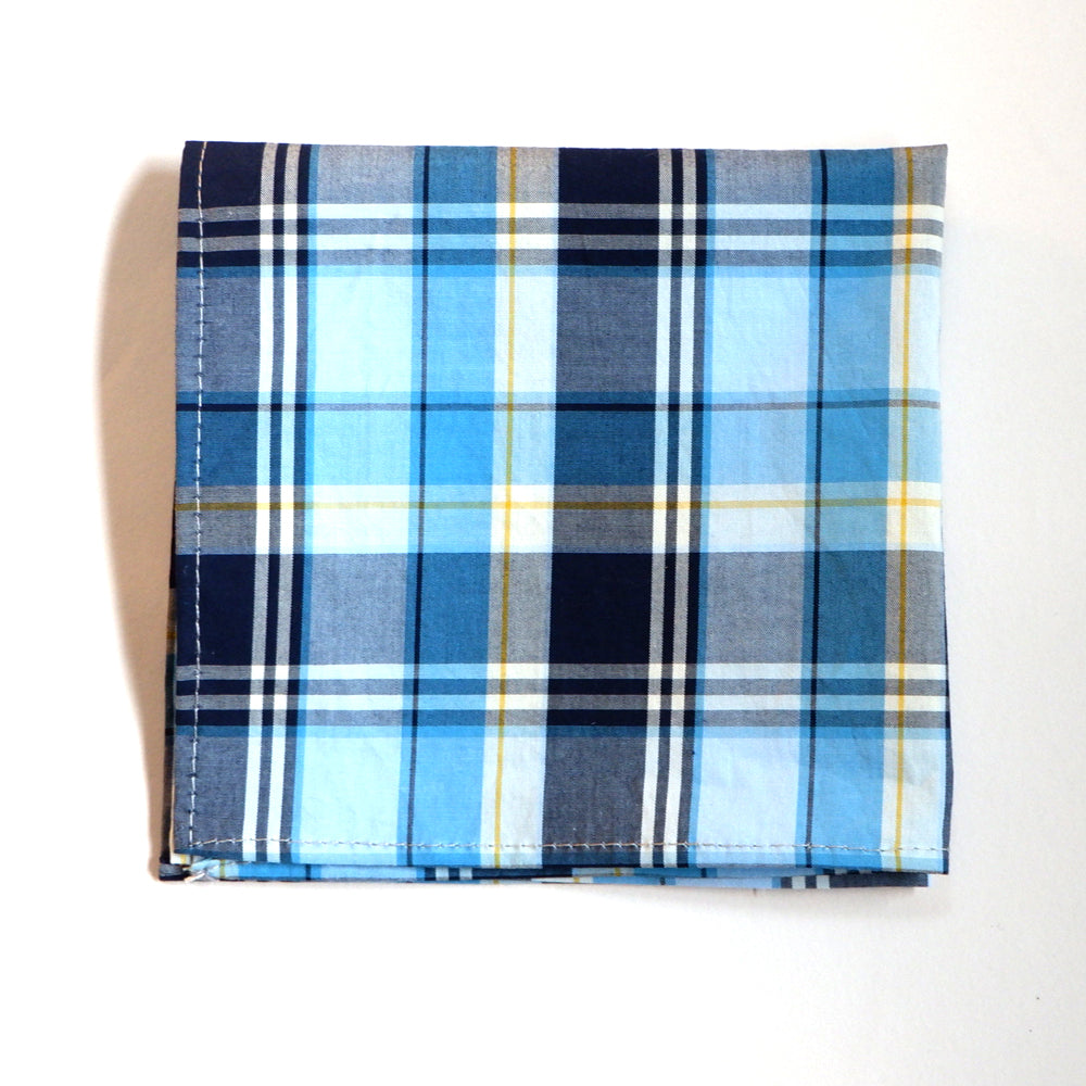 Tonal Blue Plaid Cotton Pocket Square